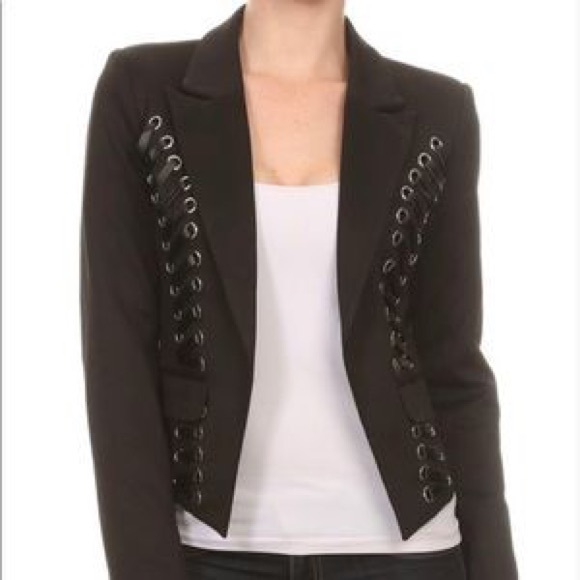 Fashion Nova Open Front Blazer Lace Up Detail - Picture 10 of 11